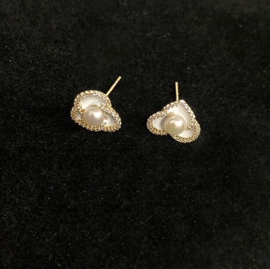 Three-Petal Cultured Freshwater Pearl Stud Earrings